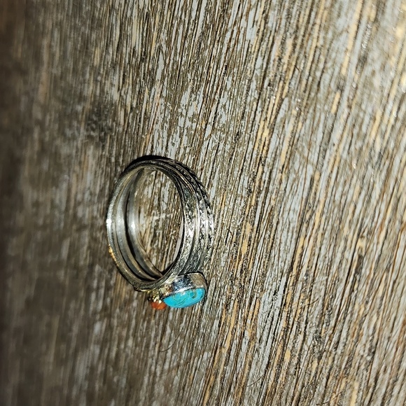 New Sterling Silver Turquoise and coral sterling silver 💍 Ring Size 7.5 - Picture 2 of 7